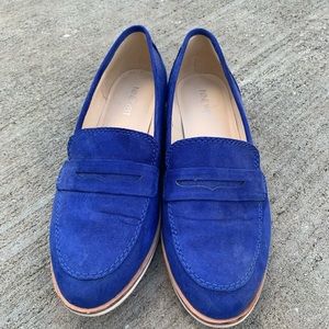 Blue suede loafers